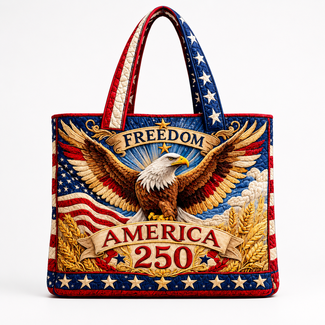Patriotic Quilted Tote Bag with Bald Eagle Design Gift for Her
