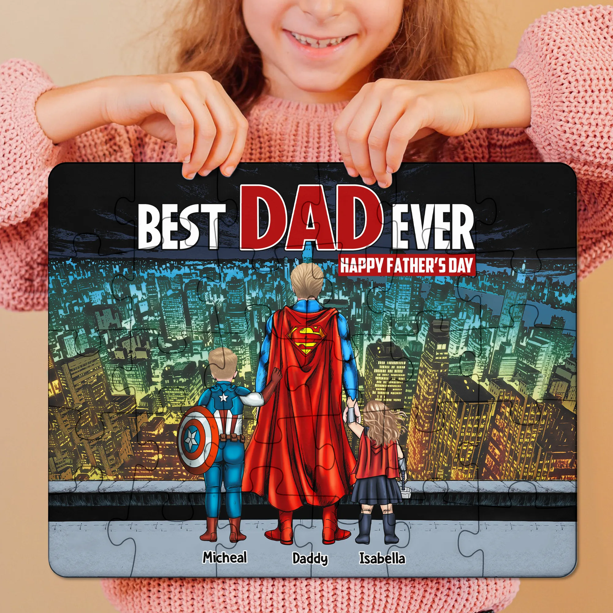 Personalized Superhero Puzzle Best Dad Ever with Kids Gift