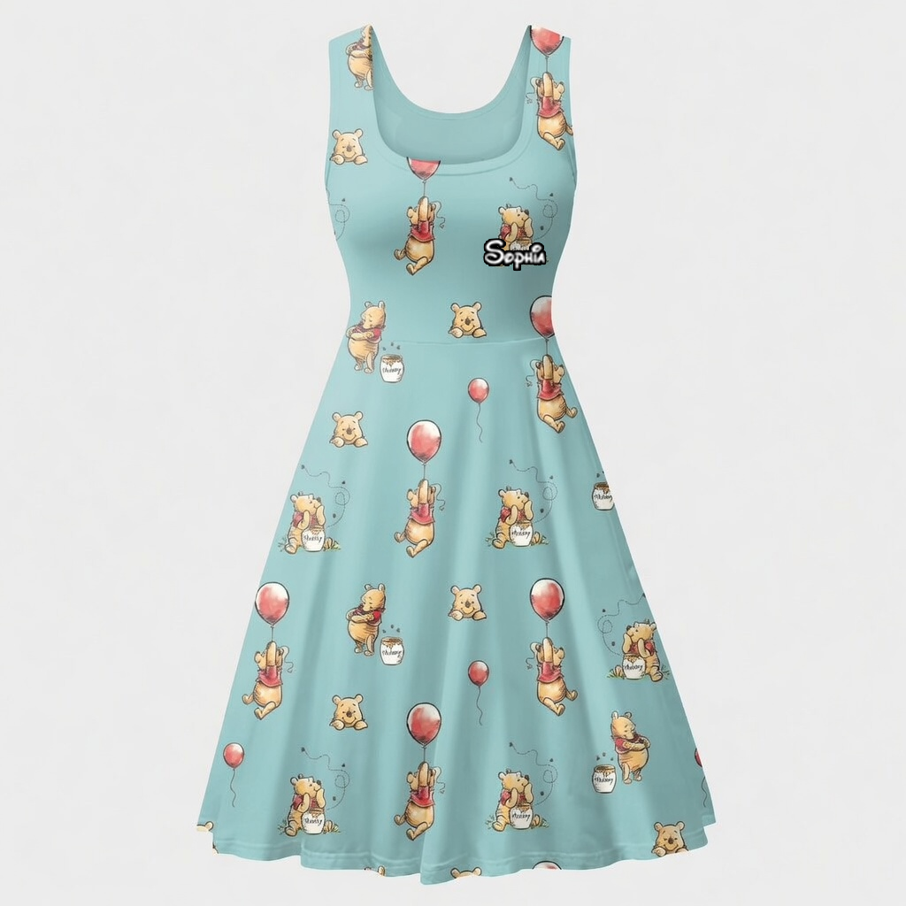 Personalized Honey Bear Skater Dress Custom Name Gift for Her