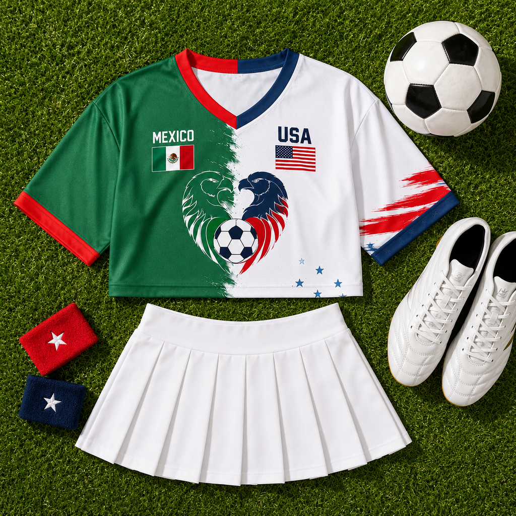 Personalized Mexico USA Soccer Jersey Crop Tee Custom Name Gift for Fans