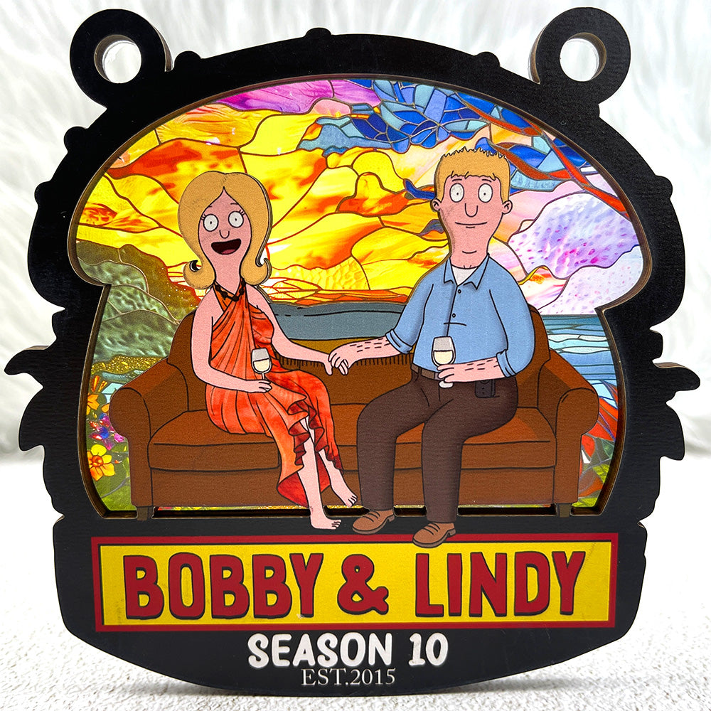 Personalized Funny Burgers Cartoon Suncatcher Gift for Couple Anniversary