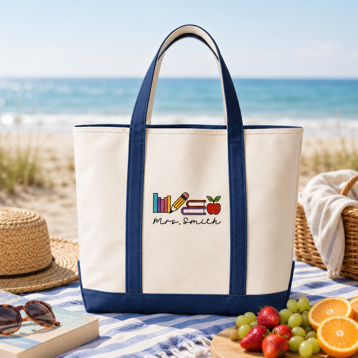 Personalized Embroidery Tote Bag Custom Name Teacher Gift