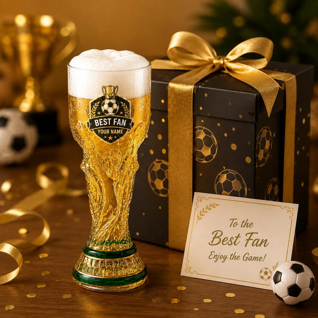 Personalized Trophy Beer Glass Custom Name Gift for Soccer Fans