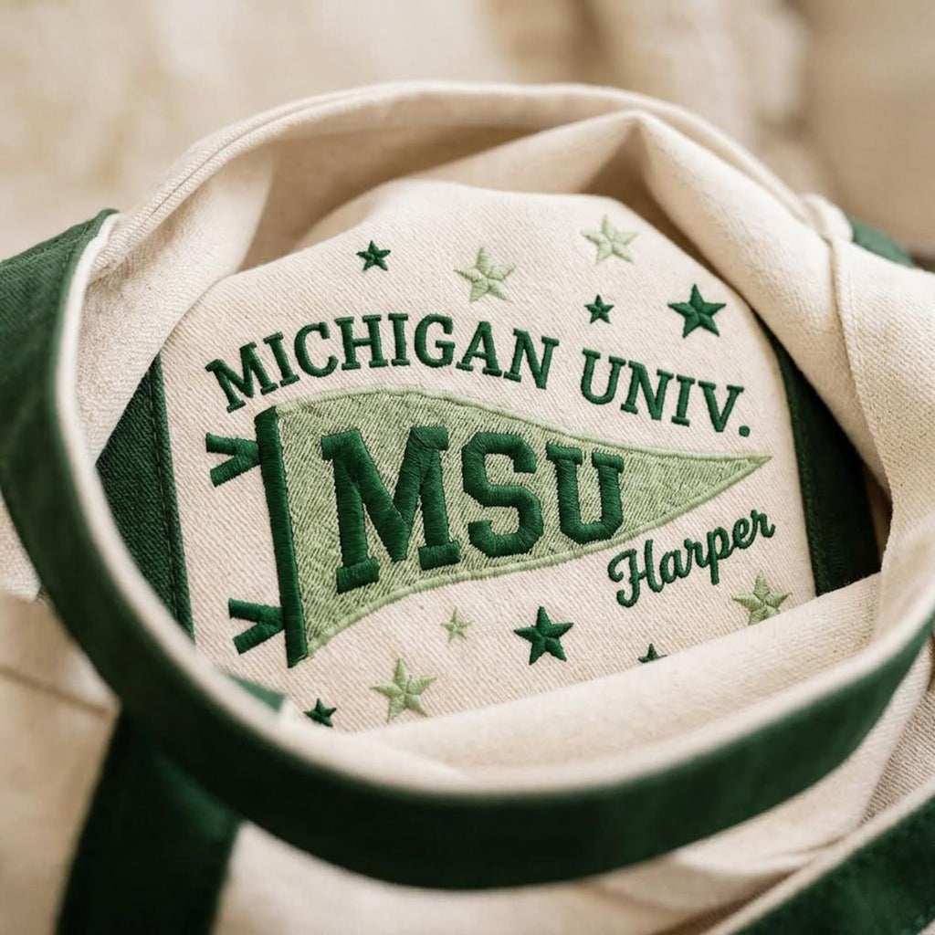 Personalized Embroidery Tote Bag with Custom Pennant Flag for Students & Teachers