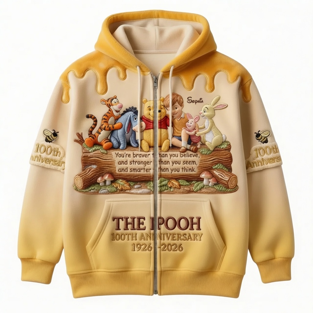 Personalized 100th Anniversary Pooh All Over Shirt for Movie Fans
