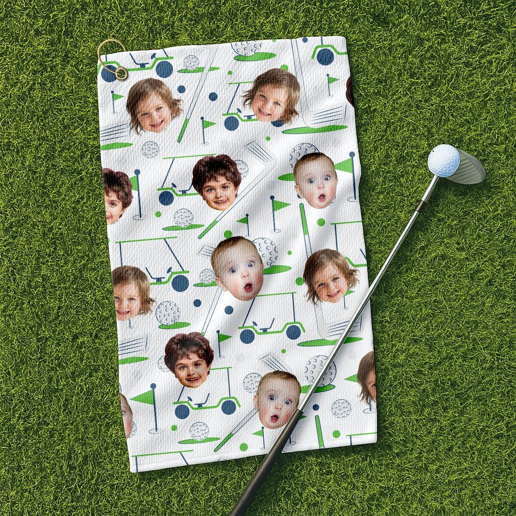 Personalized Golf Towel with Family Faces - Funny Gift for Dad, Grandpa