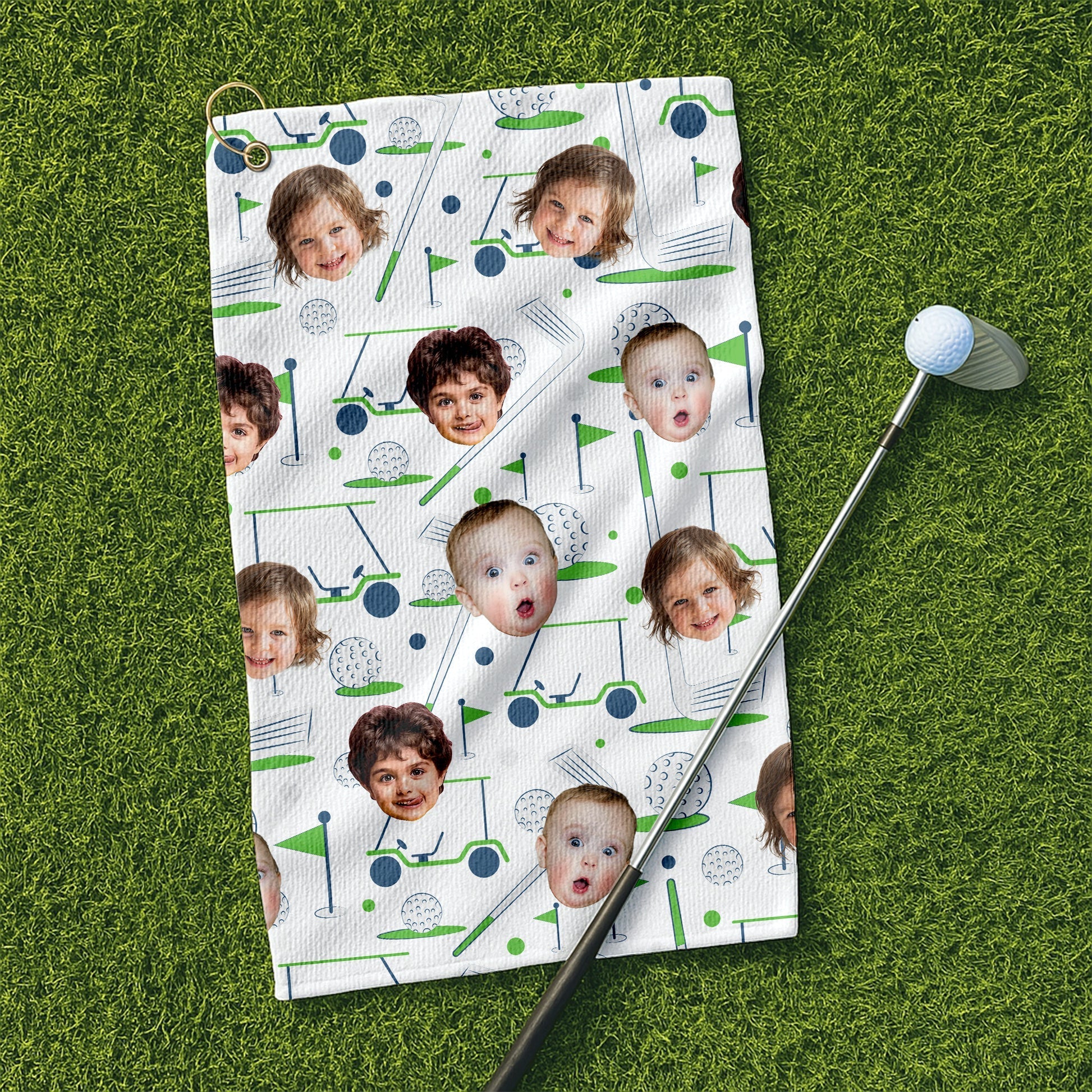 Personalized Golf Towel with Family Faces - Funny Gift for Dad, Grandpa