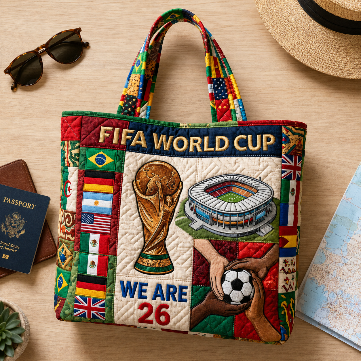 Quilted Tote Bag for World Cup 2026 Soccer Fans - Gift Idea