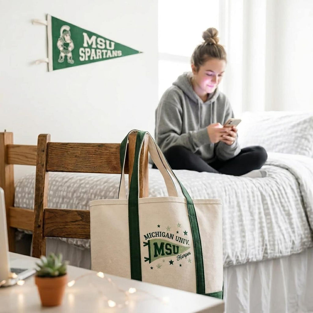 Personalized Embroidery Tote Bag with Custom Pennant Flag for Students & Teachers
