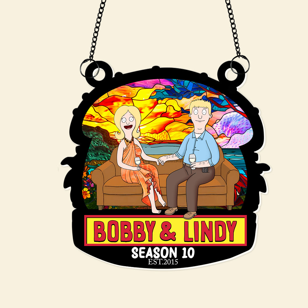 Personalized Funny Burgers Cartoon Suncatcher Gift for Couple Anniversary