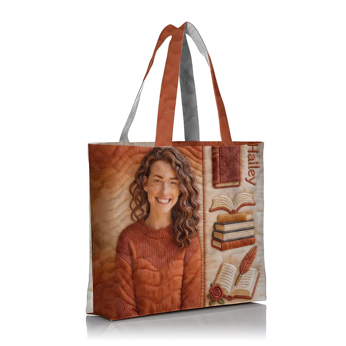 Personalized Quilted Tote Bag Photo Gift for Her - Book Lovers