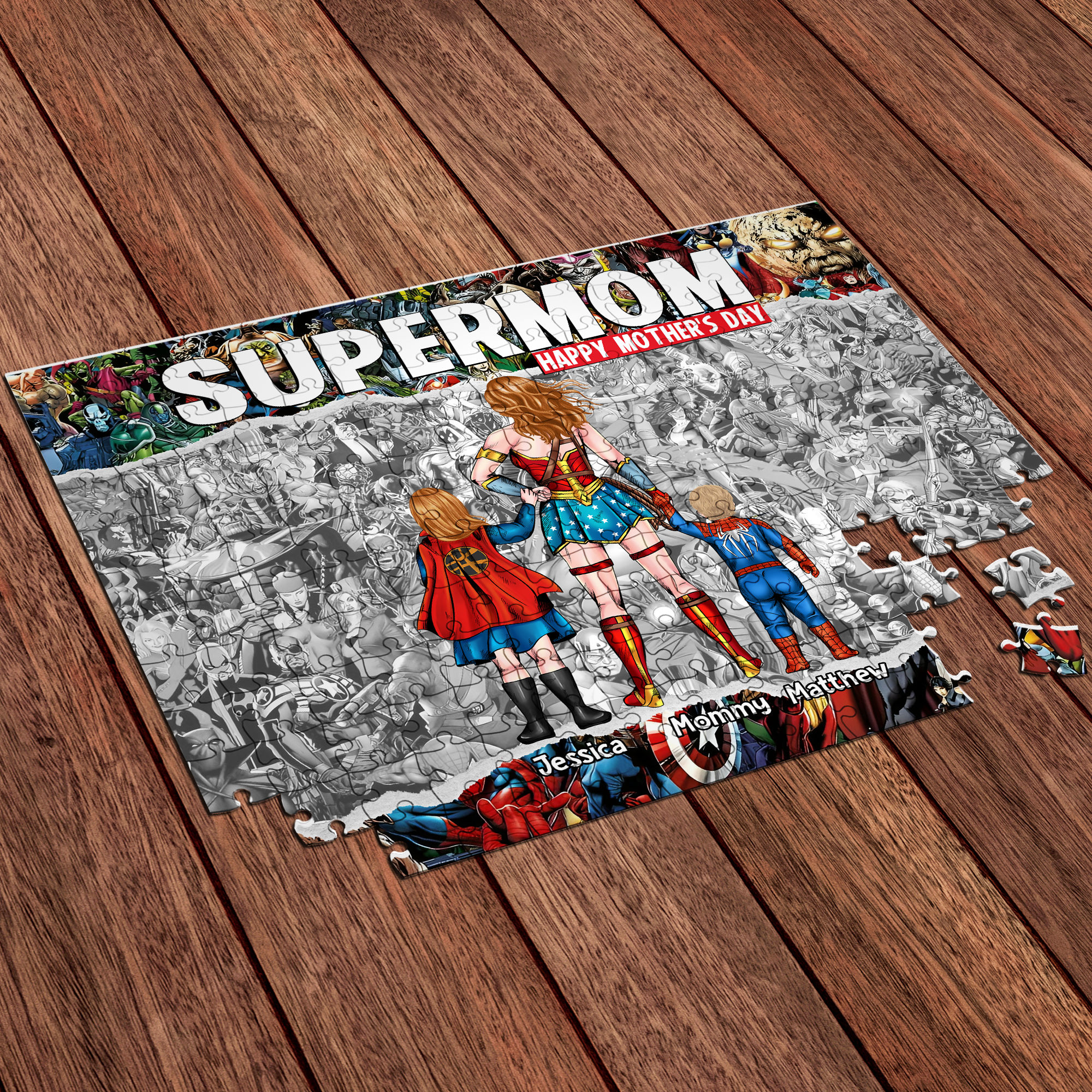 Personalized SuperMom Puzzle Gift for Mom with Kids