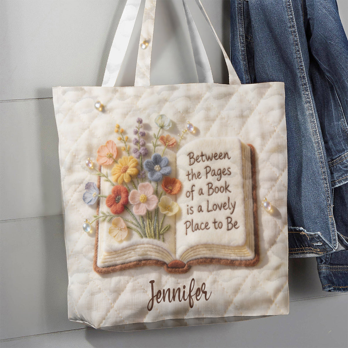 Personalized Quilted Tote Bag for Book Lovers - Custom Gift for Her