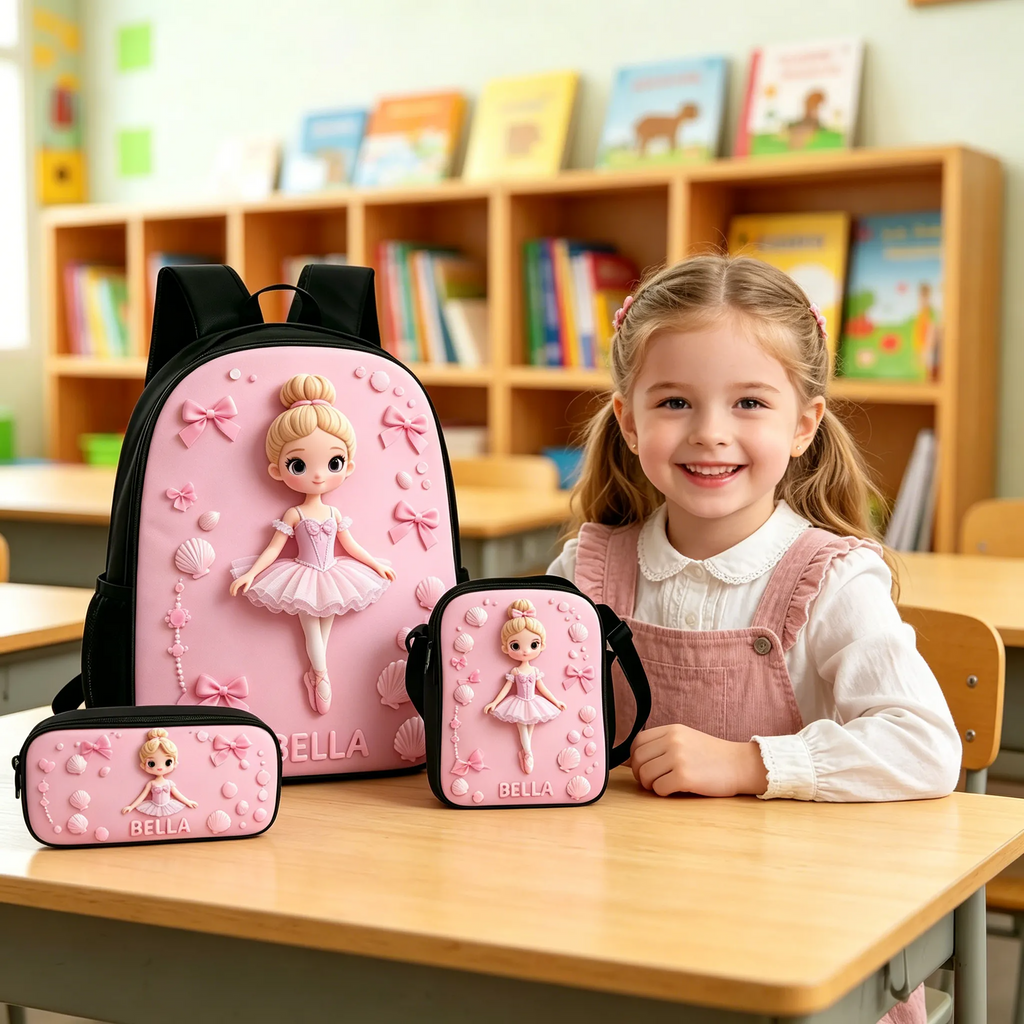Personalized Cute Animal Backpack Set with Lunch Bag, Pencil Case & Water Bottle for Kids