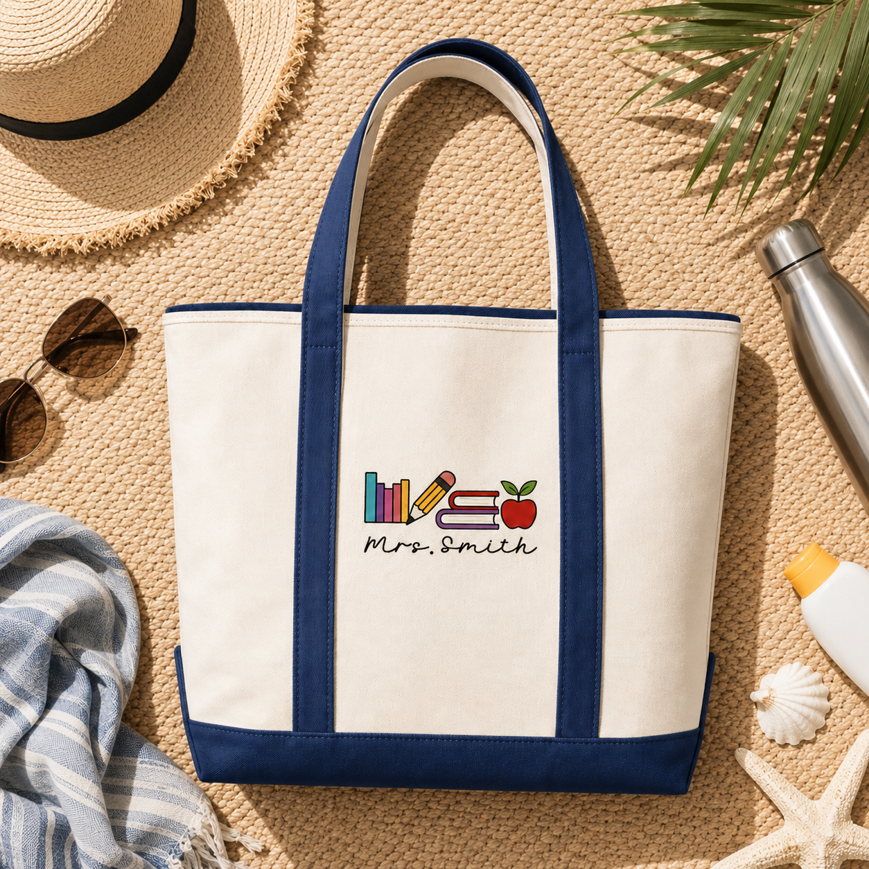 Personalized Embroidery Tote Bag Custom Name Teacher Gift