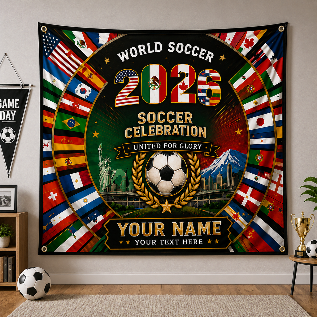 Personalized Soccer Celebration Backdrop Custom Name Flag Gift for Fans