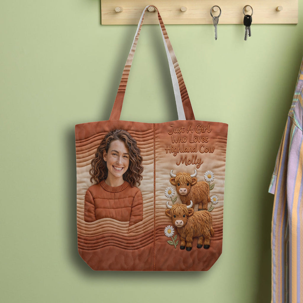 Personalized Quilted Tote Bag Just A Girl Who Loves Highland Cow Gift for Her