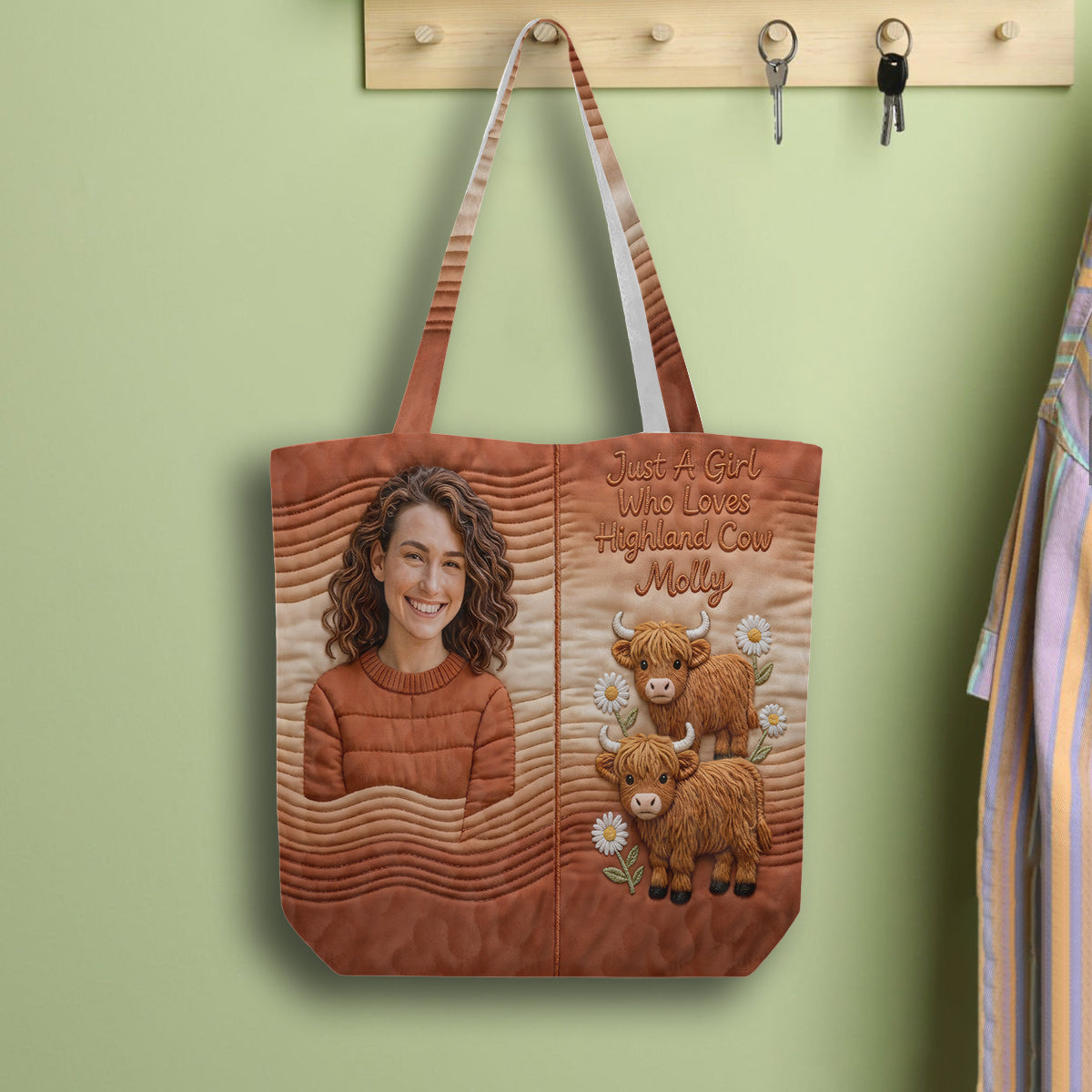 Personalized Quilted Tote Bag Just A Girl Who Loves Highland Cow Gift for Her