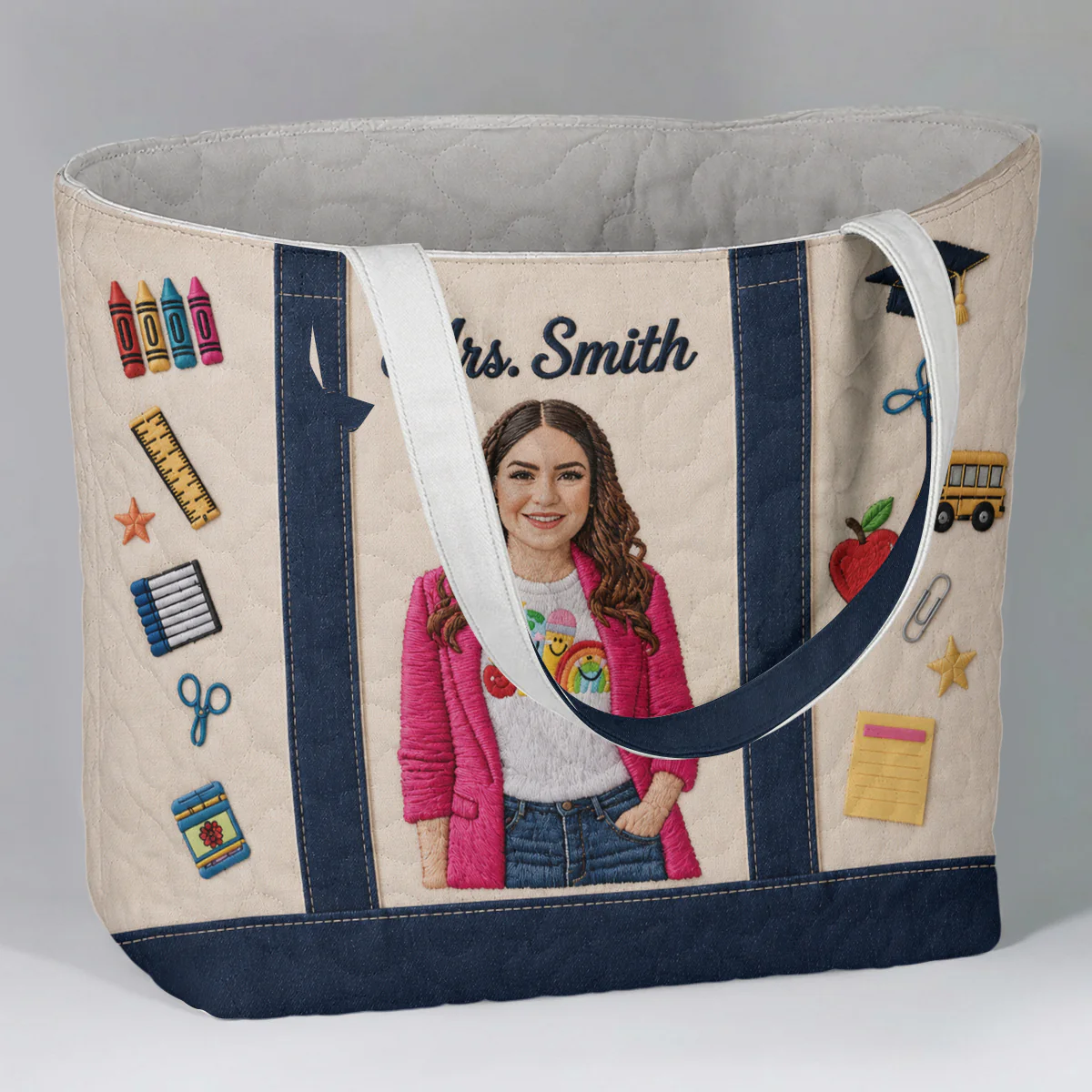 Personalized Embroidery Tote Bag Custom Photo Gift for Teacher