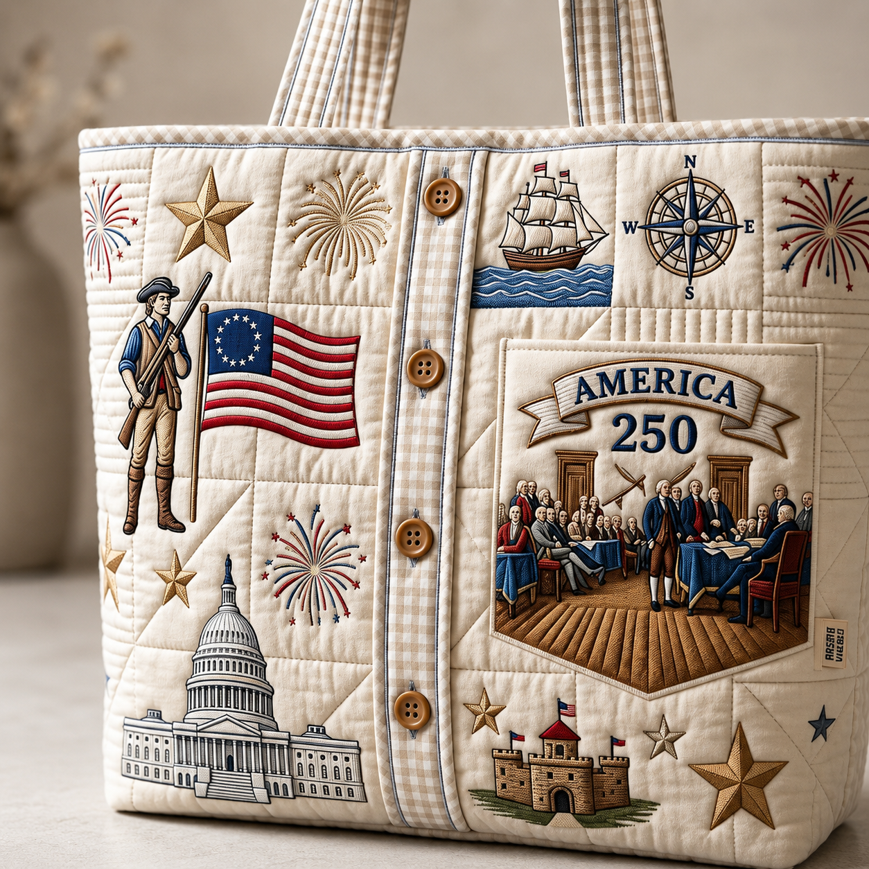 Personalized Patriotic Quilted Tote Bag 250th Anniversary Gift for Her