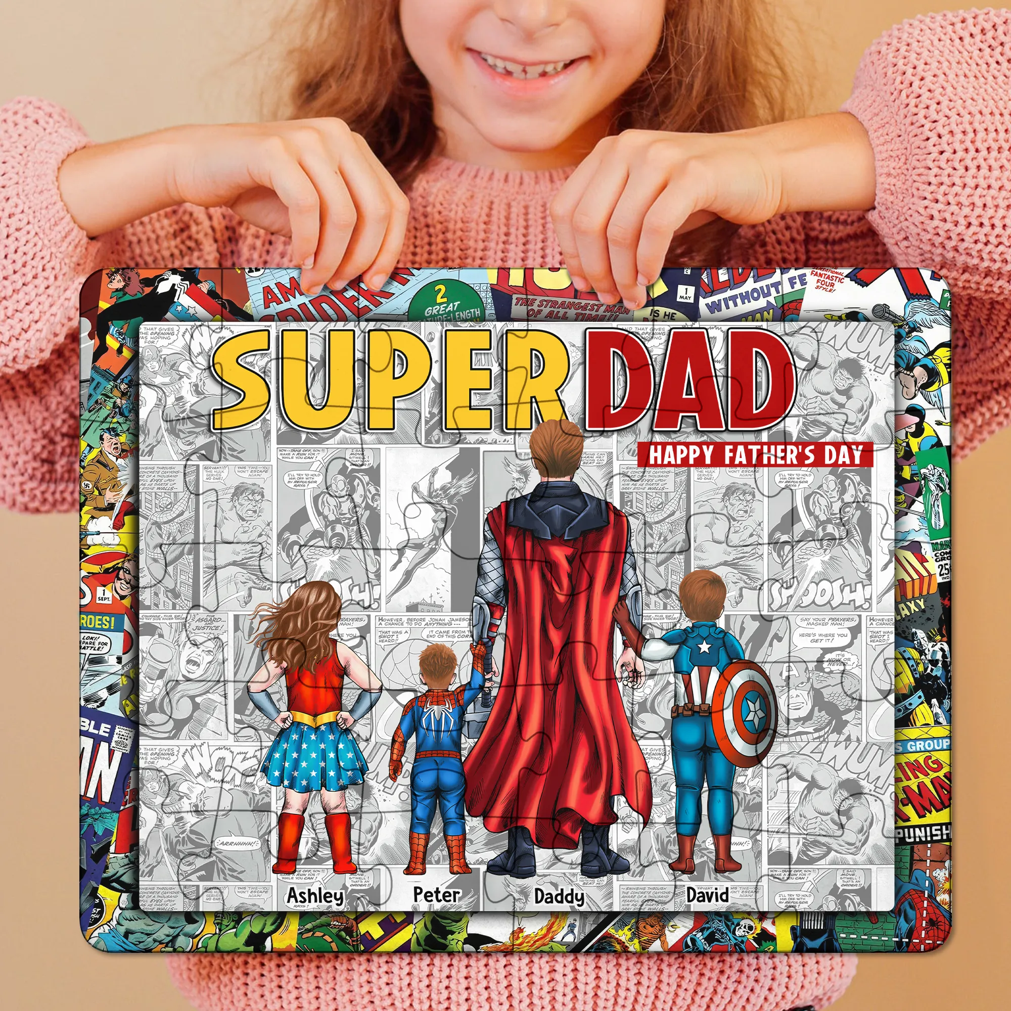Personalized Super Dad Puzzle Custom Name Gift for Dad