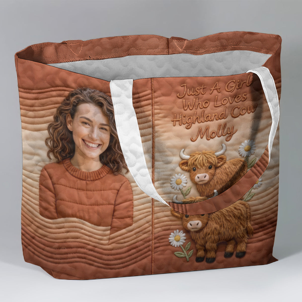 Personalized Quilted Tote Bag Just A Girl Who Loves Highland Cow Gift for Her