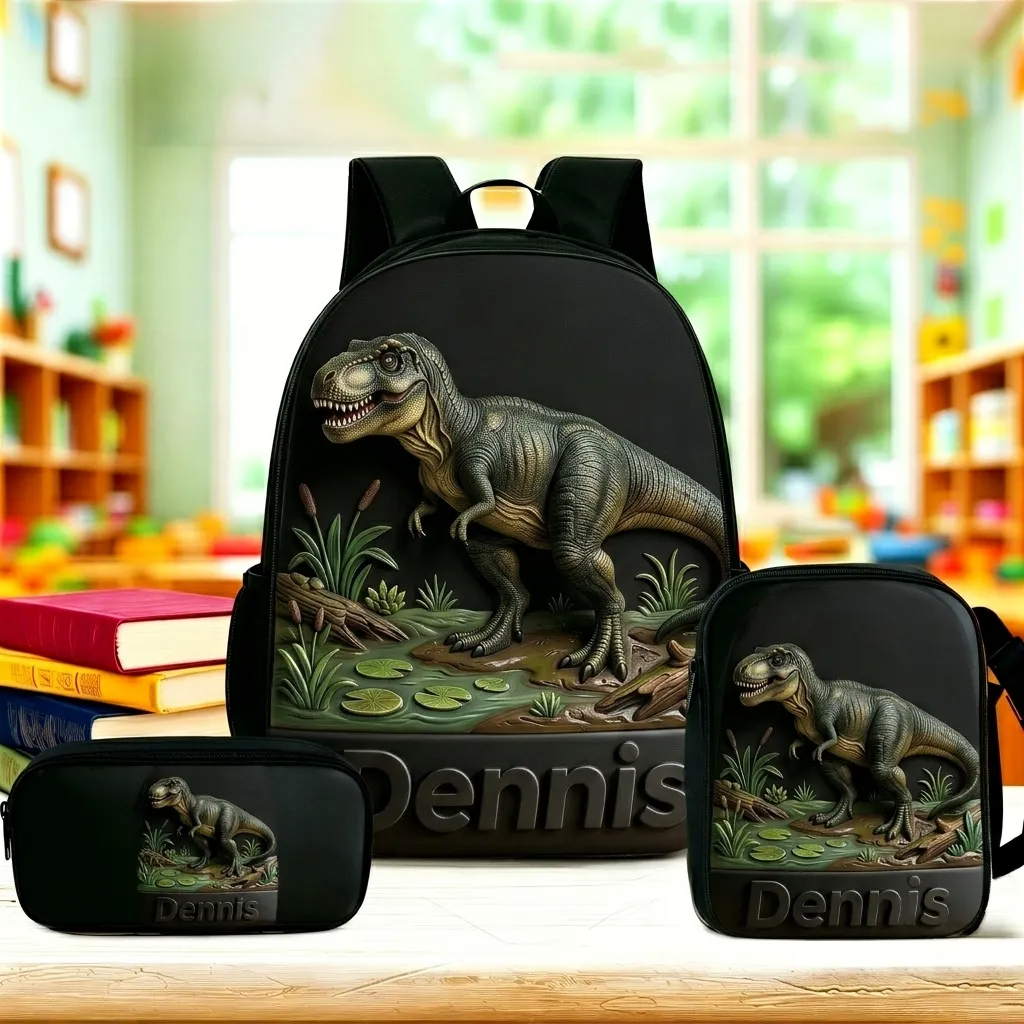 Personalized T Rex Dinosaur Backpack Set for Kids - Back to School Gift