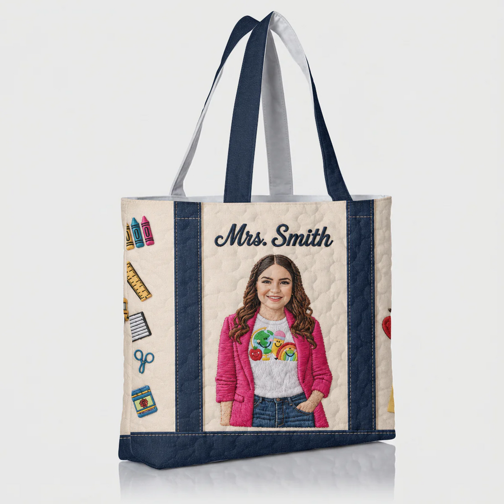Personalized Embroidery Tote Bag Custom Photo Gift for Teacher
