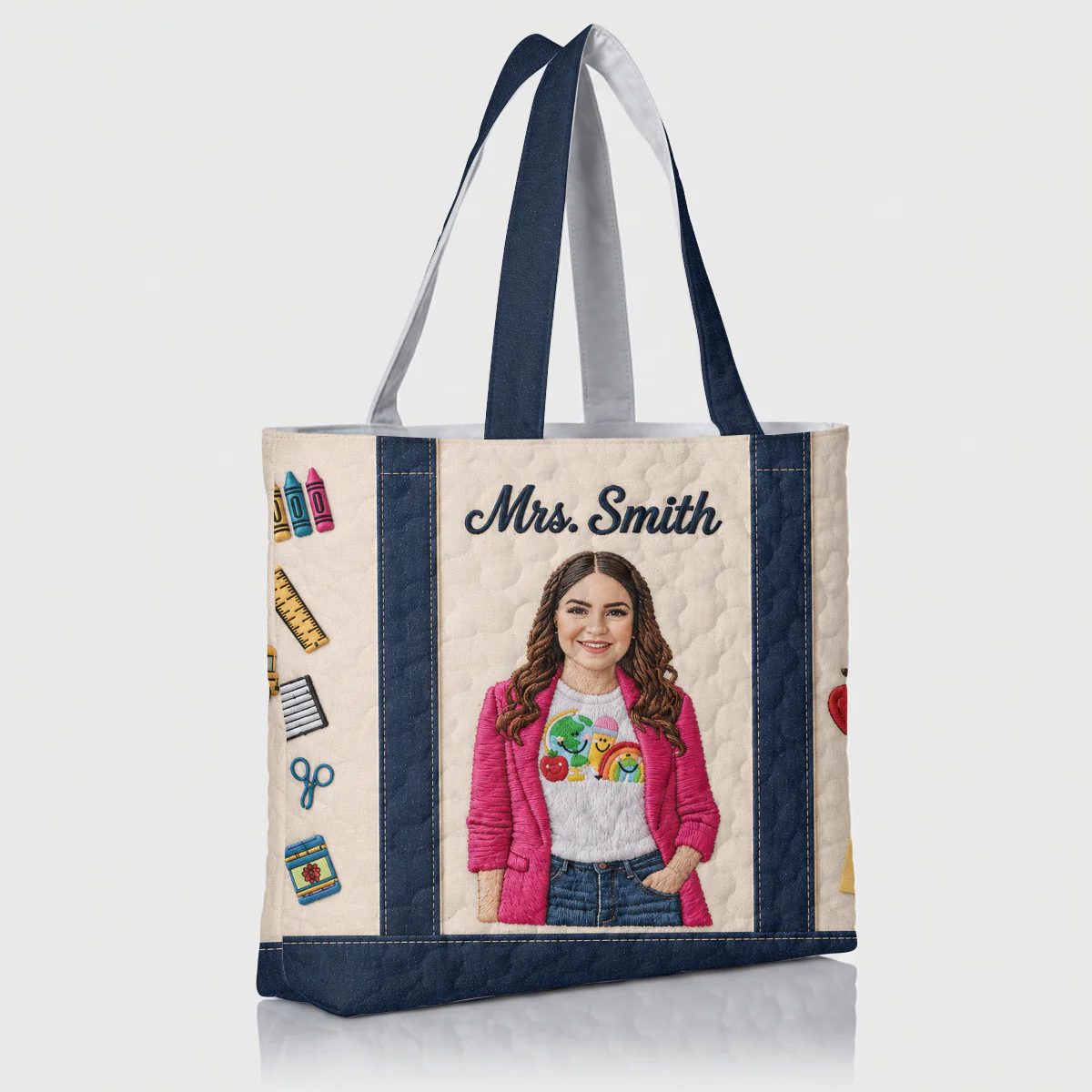 Personalized Embroidery Tote Bag Custom Photo Gift for Teacher