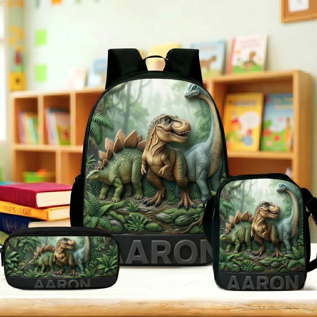 Personalized Dinosaur Backpack Set with Name - School Gift for Kids