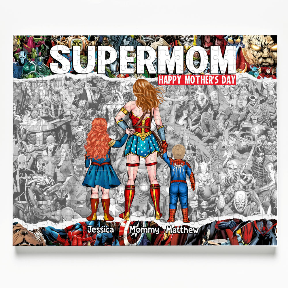 Personalized SuperMom Puzzle Gift for Mom with Kids