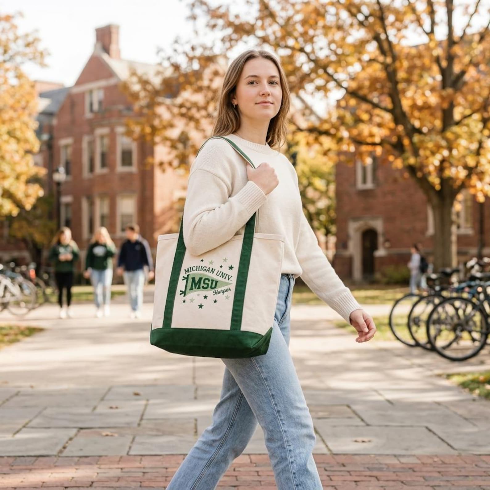 Personalized Embroidery Tote Bag with Custom Pennant Flag for Students & Teachers