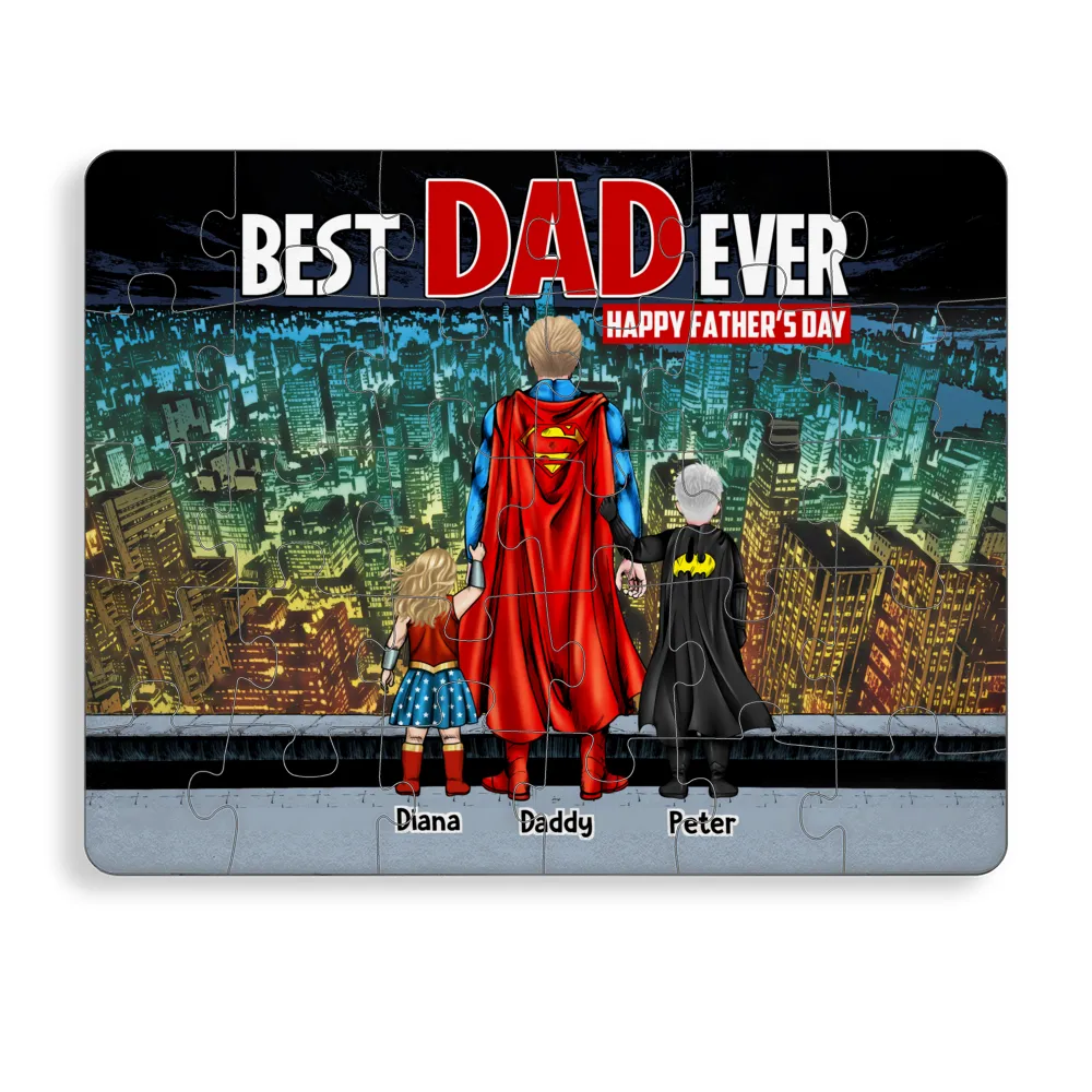 Personalized Superhero Puzzle Best Dad Ever with Kids Gift
