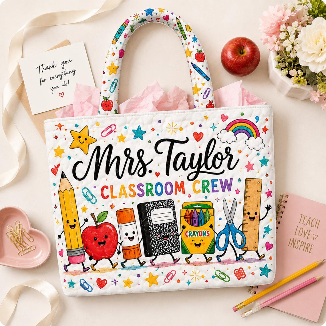 Personalized Teacher Tote Bag Classroom Crew Design for Educator Gift
