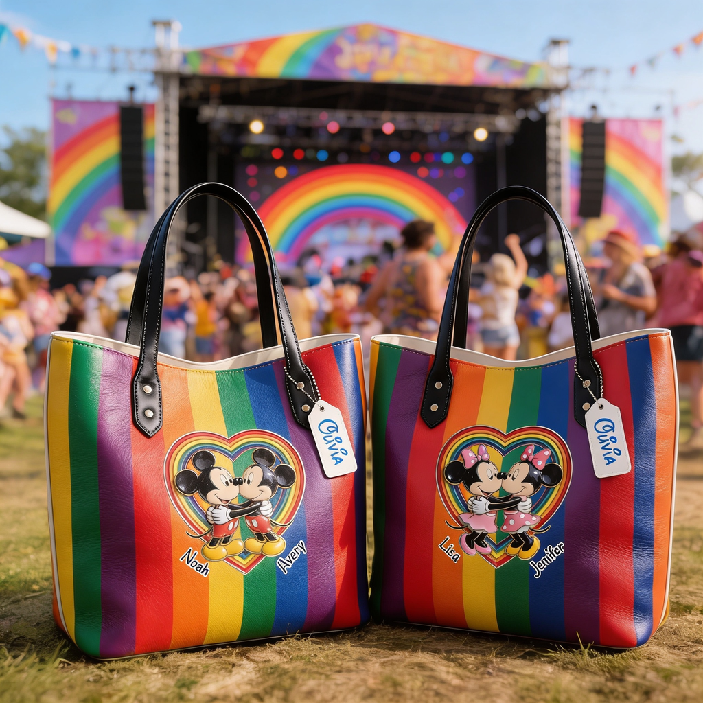 Personalized Rainbow Tote Bag with Custom Name for Couples - Pride Month Gift