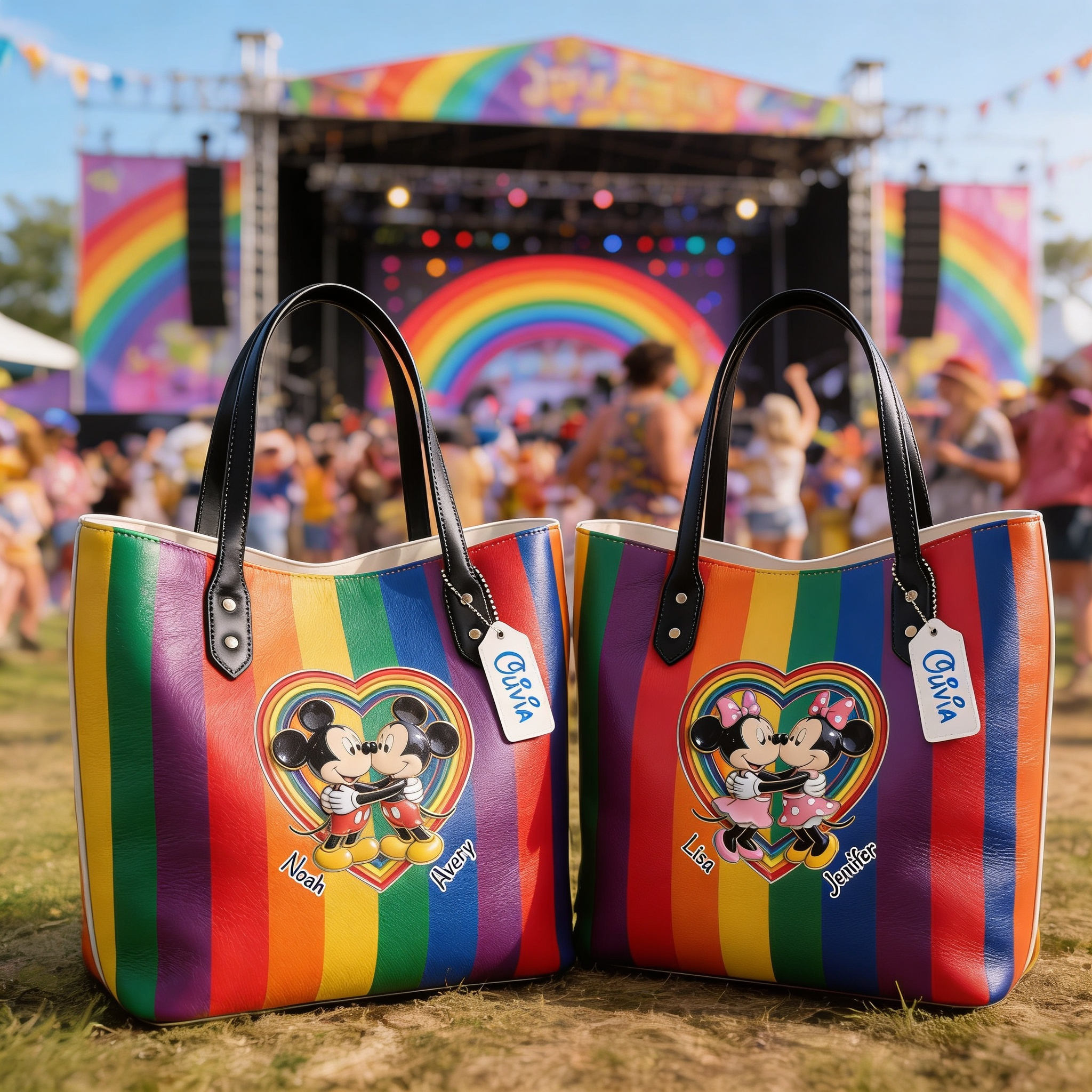 Personalized Rainbow Tote Bag with Custom Name for Couples - Pride Month Gift