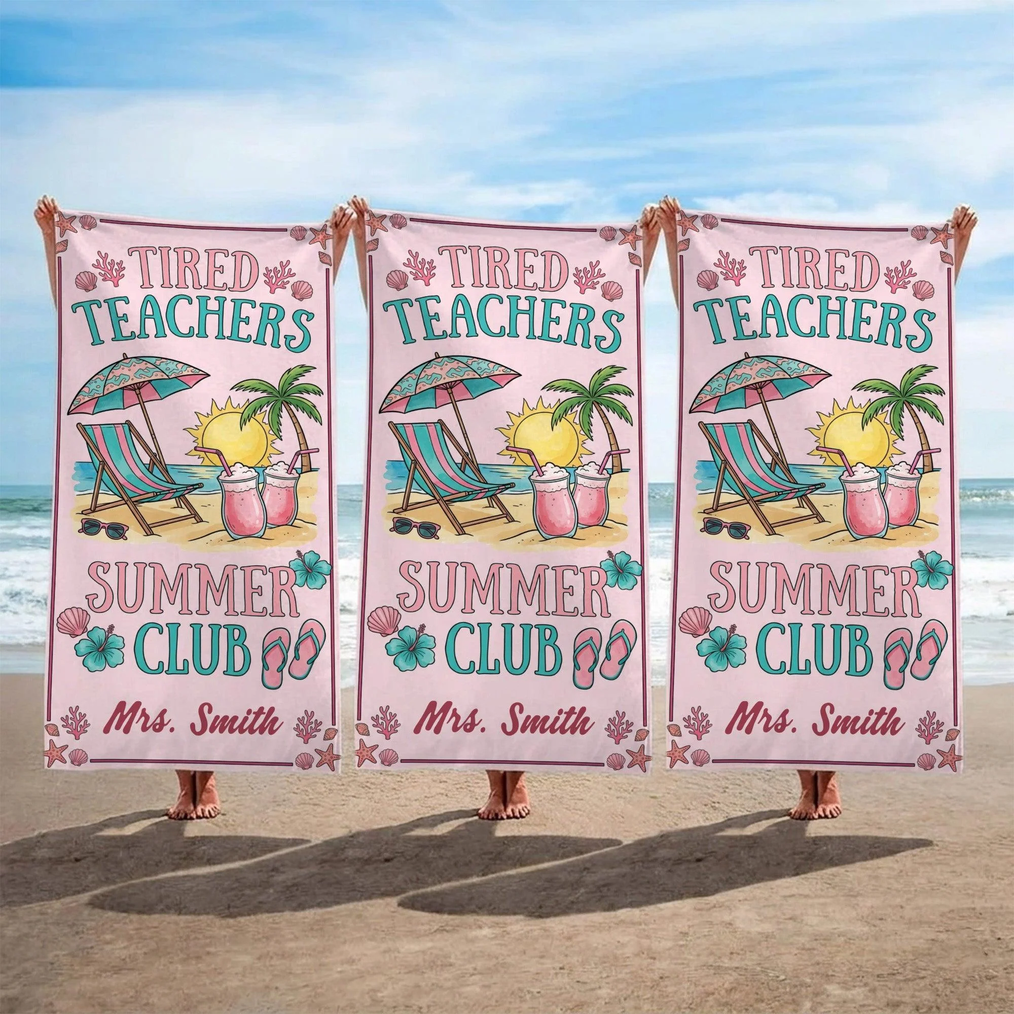 Personalized Beach Towel for Teachers – Tired Summer Club Gift
