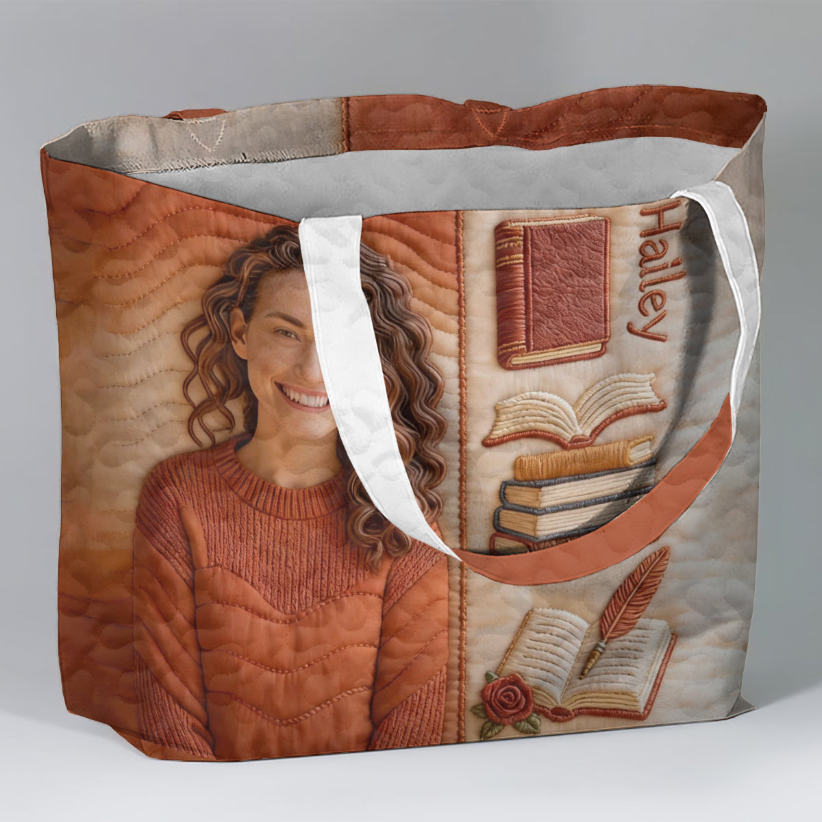 Personalized Quilted Tote Bag Photo Gift for Her - Book Lovers