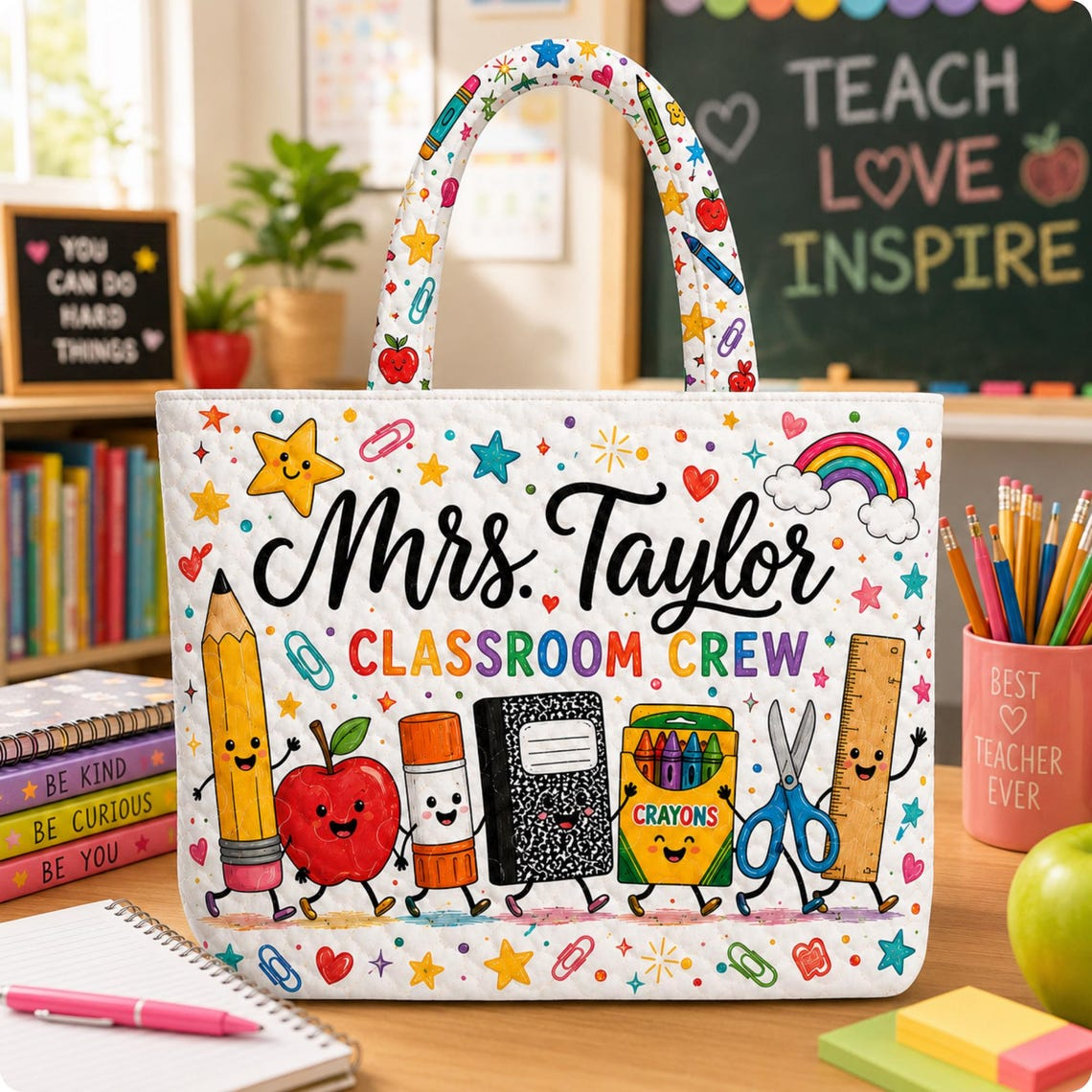 Personalized Teacher Tote Bag Classroom Crew Design for Educator Gift