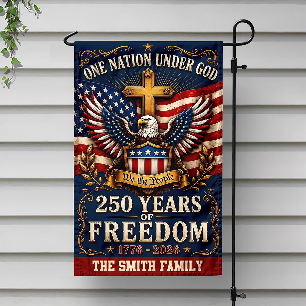 Personalized Garden Flag One Nation Under God Custom Family Name HN590 - Garden Flag GradoCreations