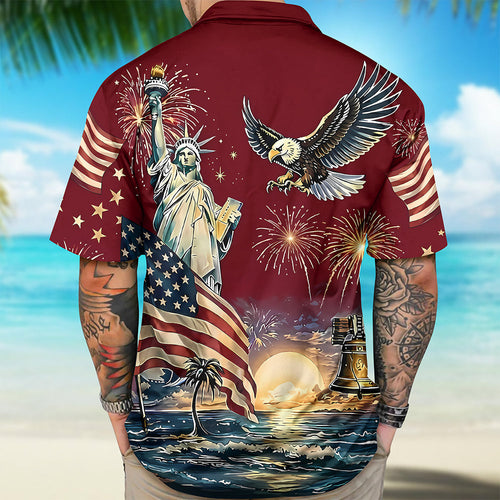 Personalized 4th of July Hawaiian Shirt Custom Text Eagle Gift HN590 - AOP Hawai Shirt GradoCreations