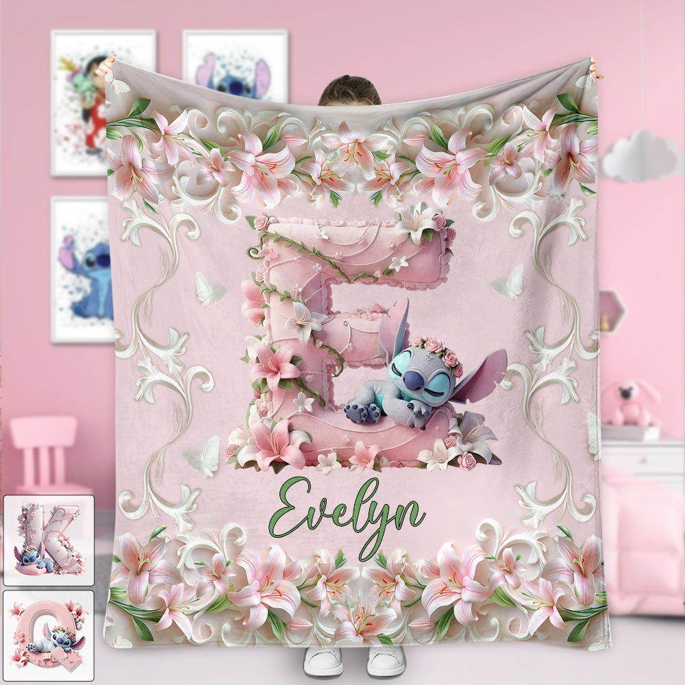 Personalized Floral Blanket with Character Design Gift for Daughter