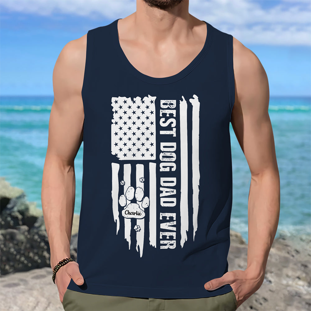 Personalized Best Dog Dad Ever Tank Top with Paw Design HN590 - Tanktop GradoCreations