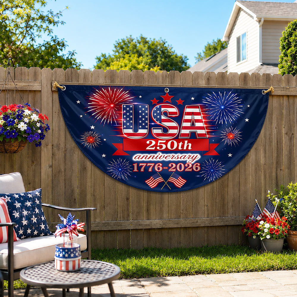 Personalized USA 250th Anniversary Fan Flag Custom Gift HN590 - Non-Pleated Fan Flag GradoCreations
