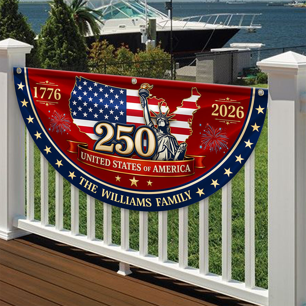 Personalized Family Name Flag Custom 4th of July Gift HN590 - Non-Pleated Fan Flag GradoCreations