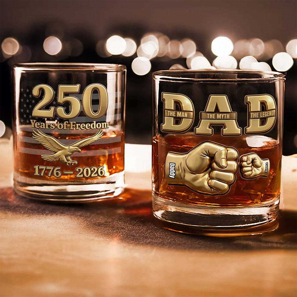 Personalized Whiskey Glass Custom Name Gift for Dad 250 Years of Freedom HN590 - Print Rock Glass GradoCreations