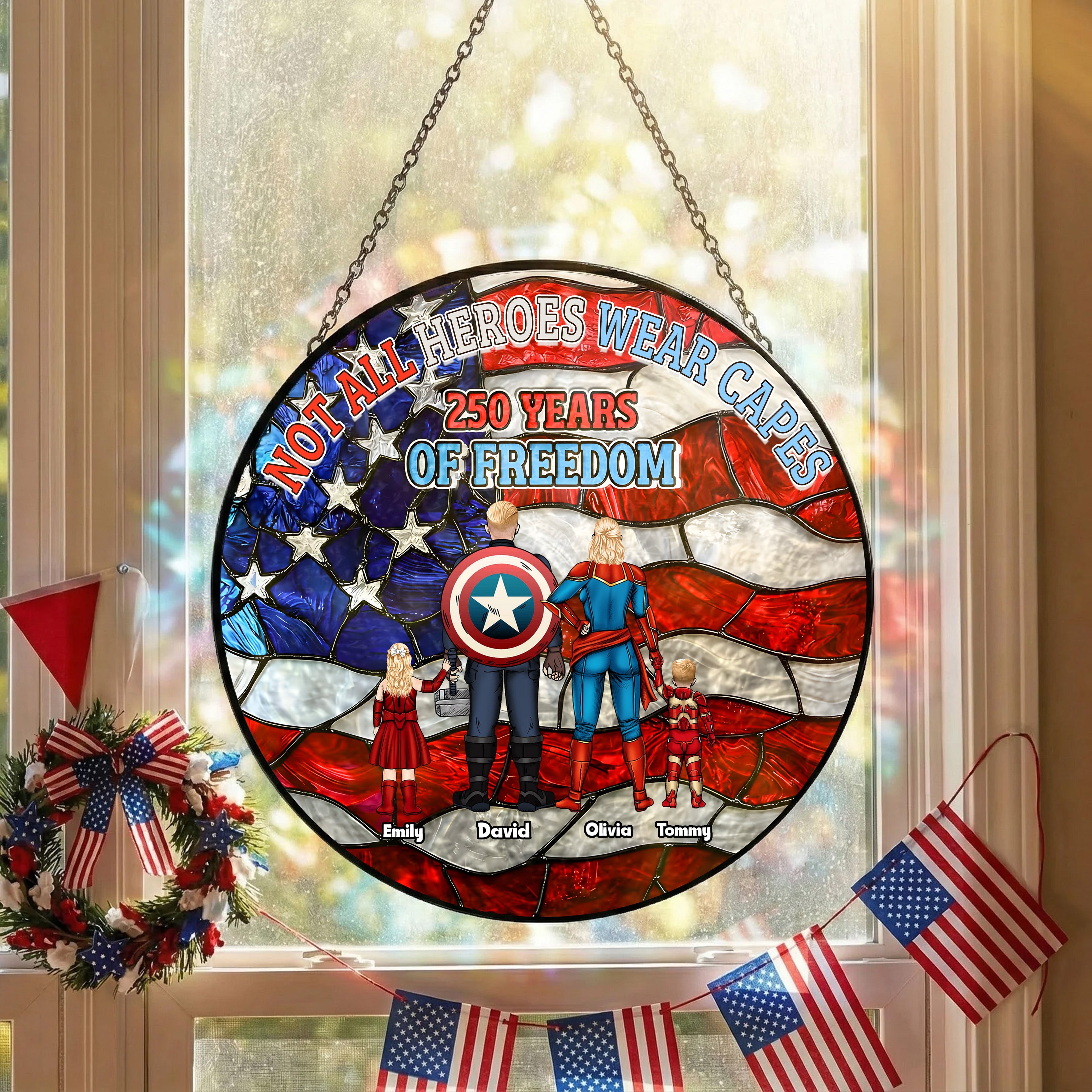 Personalized Stained Glass Suncatcher Patriotic Family Gift Stained Glass Suncatcher GradoCreations