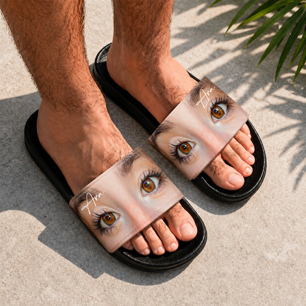Personalized Funny Photo Slide Sandals Custom Gift for Her HN590 - Slide Sandals GradoCreations