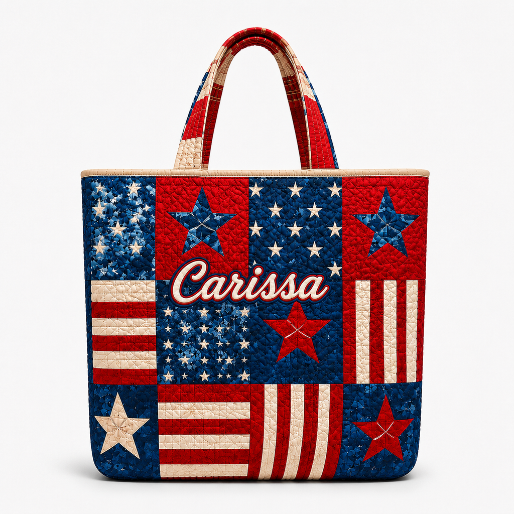 Personalized Red White Blue Quilted Tote Bag Gift for Her - 250th USA Anniversary