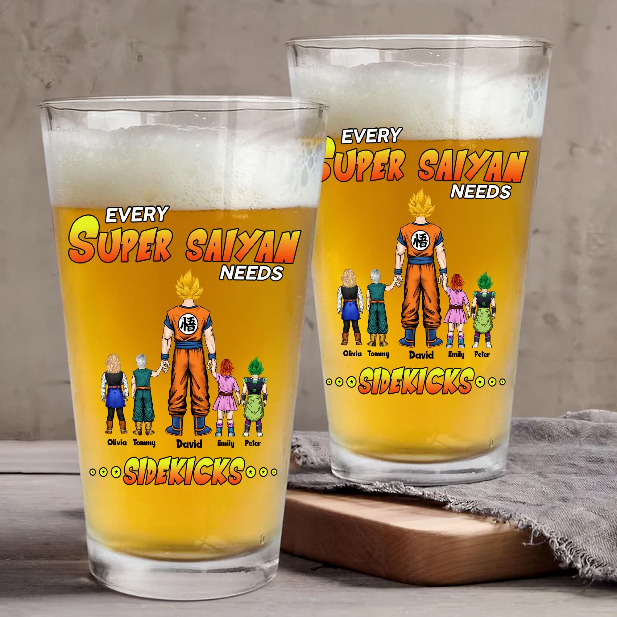 Personalized Super Saiyan Beer Glass Custom Name Gift for Dad Beer Glass GradoCreations